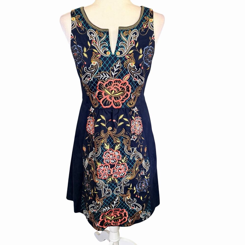 Anthropologie Moulinette Soeurs Embroidered Dress Navy 4 Bohemian Boho Feminine